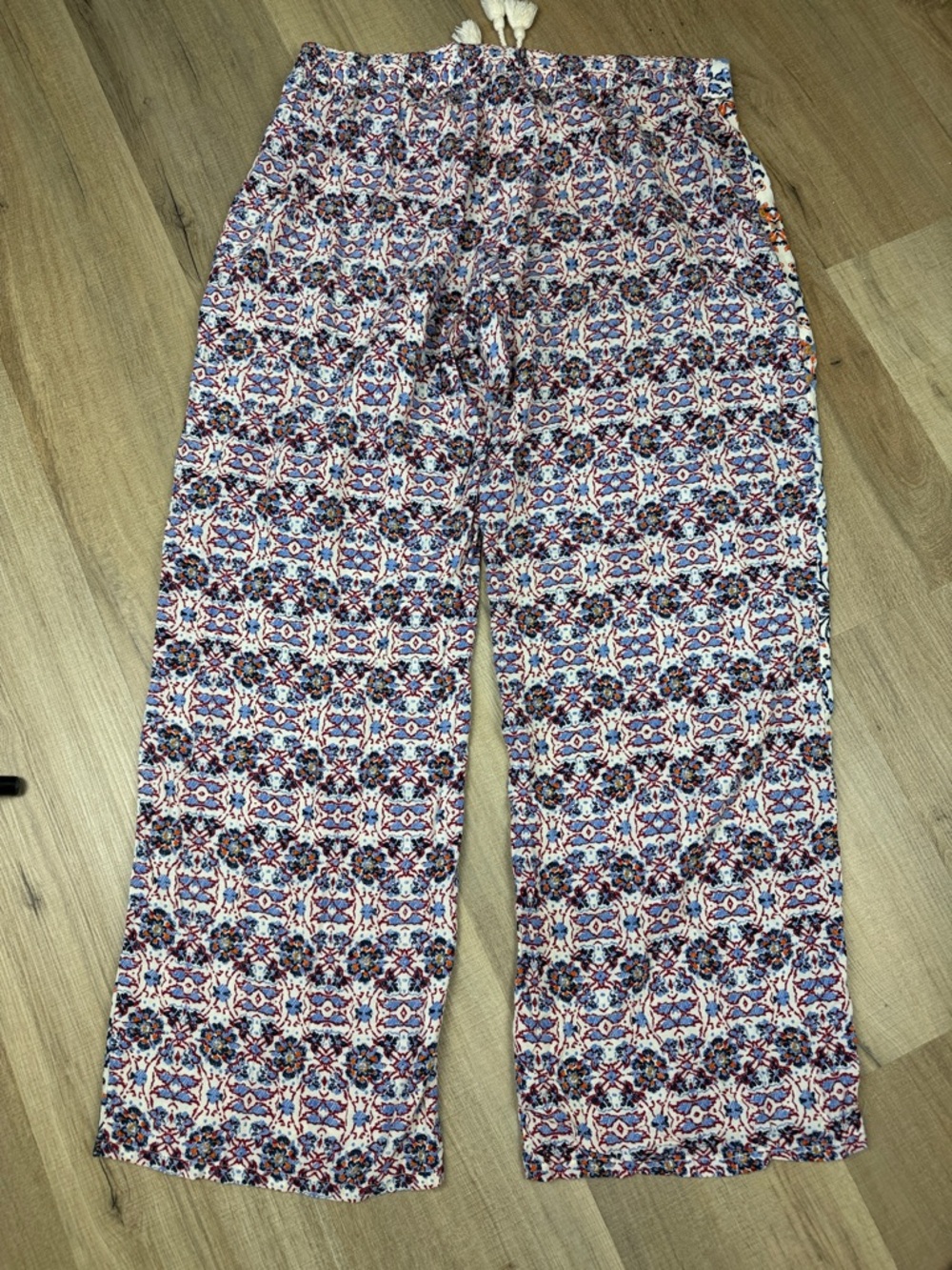 Bebop Palazzo Boho Floral Wide-Leg Pants in Blue & Orange. Size XL - Picture 4 of 4